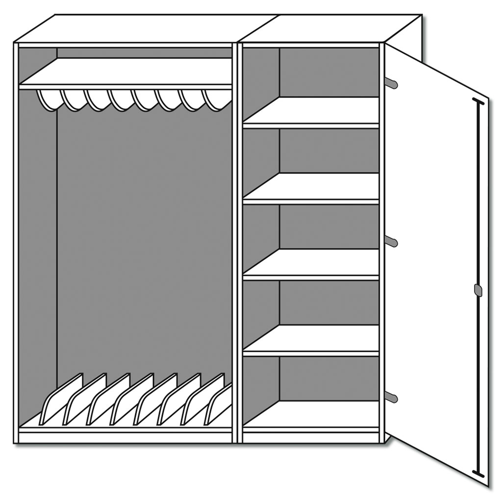 Liegepolsterschrank Venus, Türanschlag rechts, 6 Ablagefächer