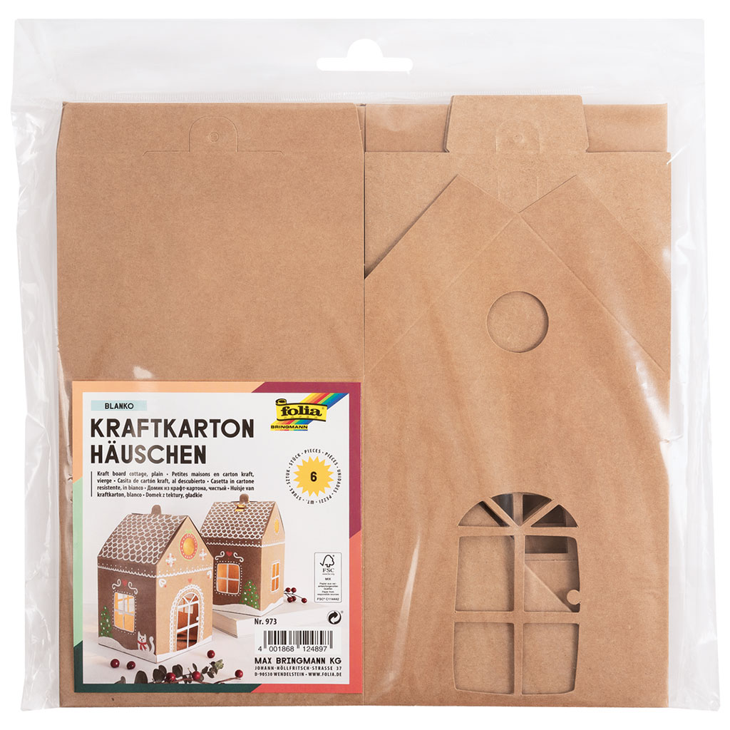 Folia® Papier-Lebkuchenhäuser, blanko, 6 Stück