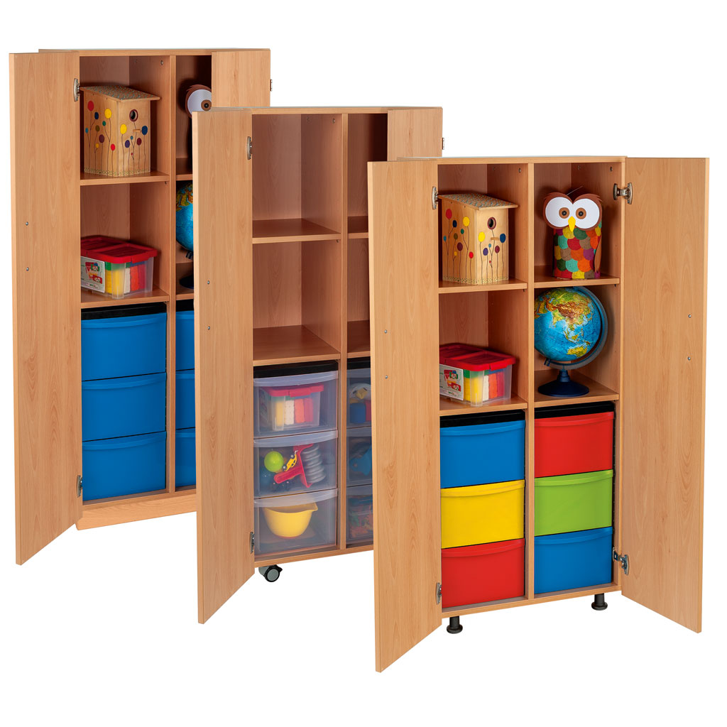 Modulus® Hohes Klassenzimmer-Regal mit Türen, 2-reihig, fahrbar oder feststehend