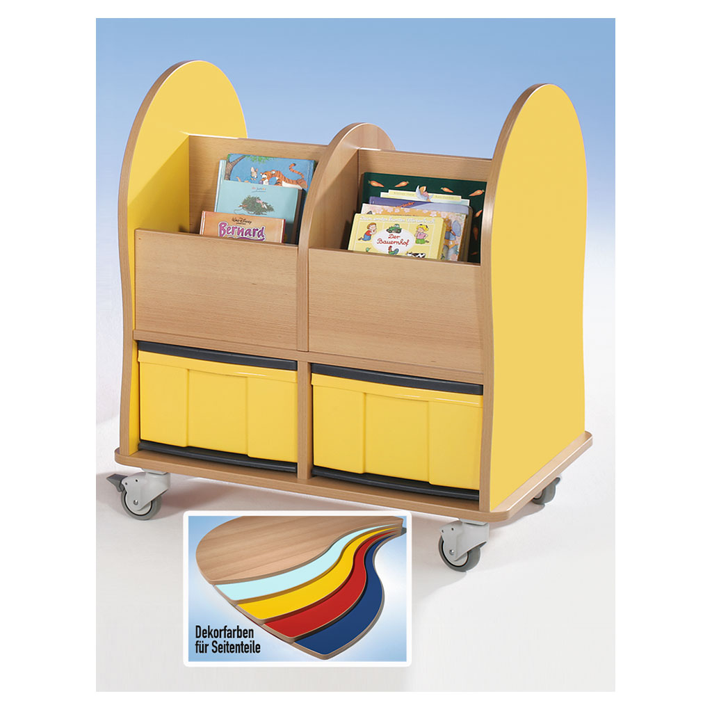 Bücherwagen mit 4 Fächern, 2-reihig