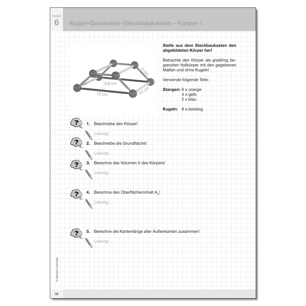 Arbeitsmappe Kugel-Geometrie-Steckbaukasten, Klasse 5–10