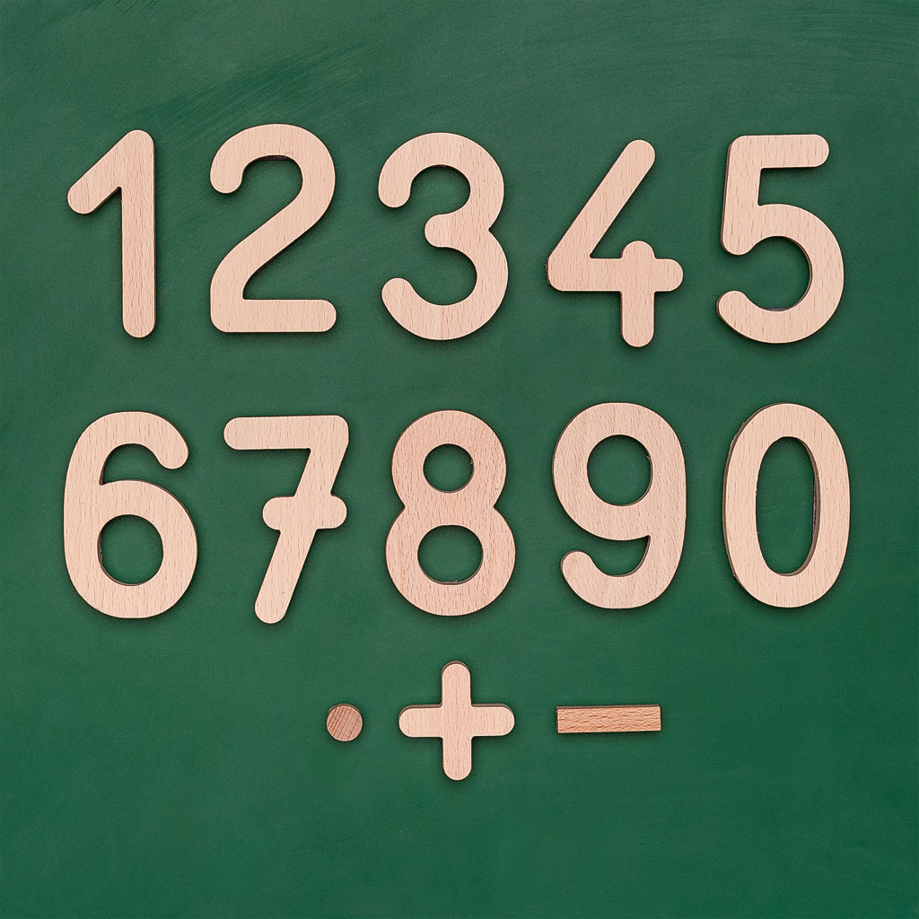 Holzziffern - 40 Zahlen aus Holz, magnethaftend