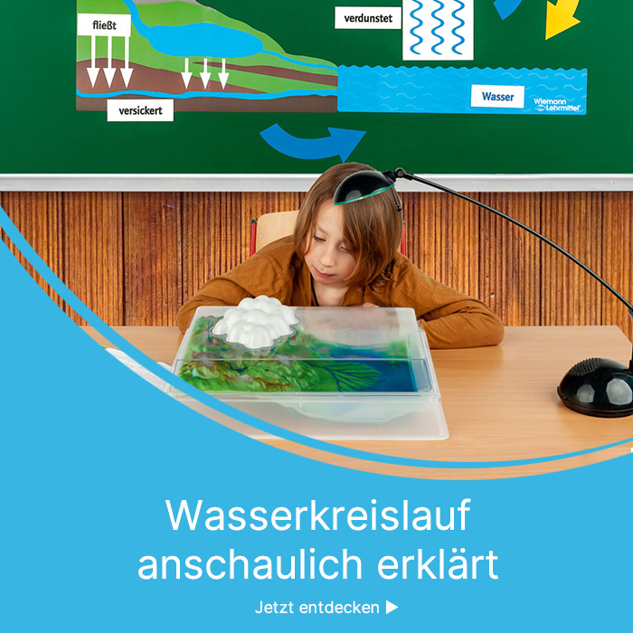 Schüler schaut sich den Wasserkreislauf im Modell an