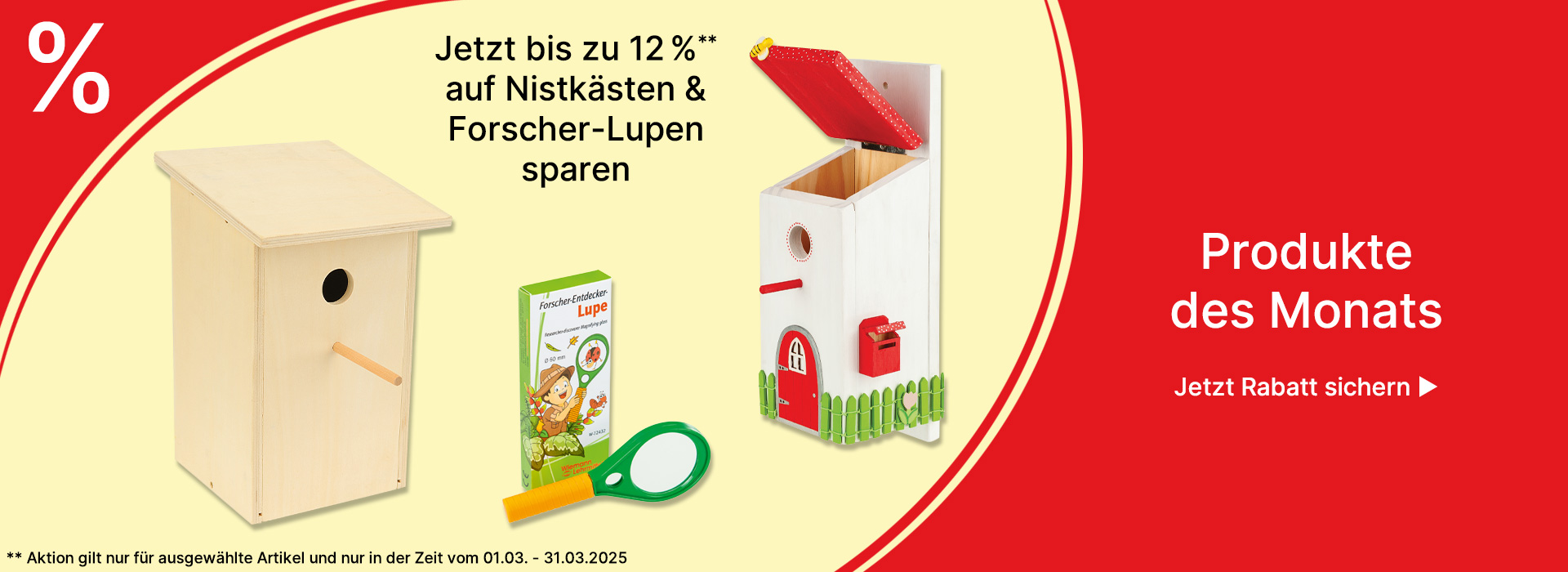 Nistkasten-Bausätze und Forscher-Lupe