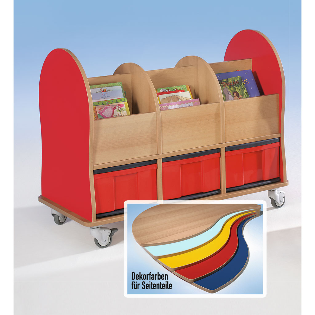 Bücherwagen mit 6 Fächern, 3-reihig