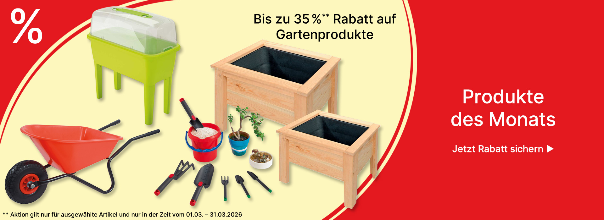 Banner für Produkte des Monats März 2026 Gartenprodukte