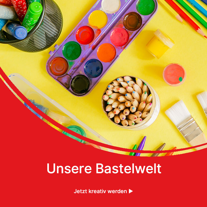 Bastelmaterialien und Hinweis auf Bastelwelt