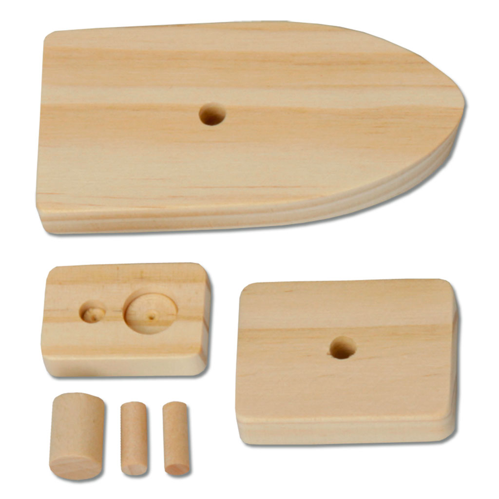 Bausatz Dampfer aus Holz, blanko, 2er-Set