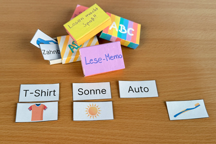 Lese-Memo Lese-Memory-Spiel in Streichholzschachteln