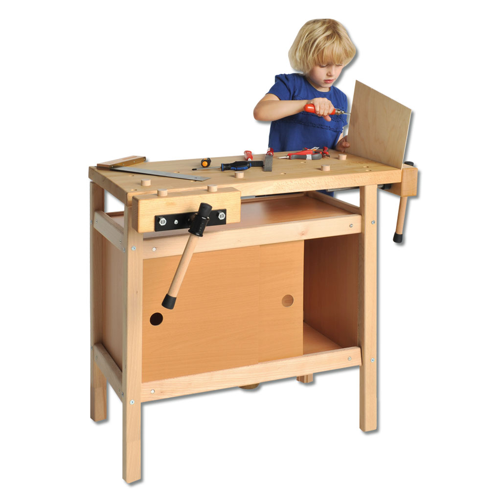 Kinderwerkbank WL60, höhenverstellbar, mit Unterschrank