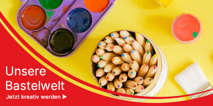 Bastelmaterialien und Hinweis auf Bastelwelt