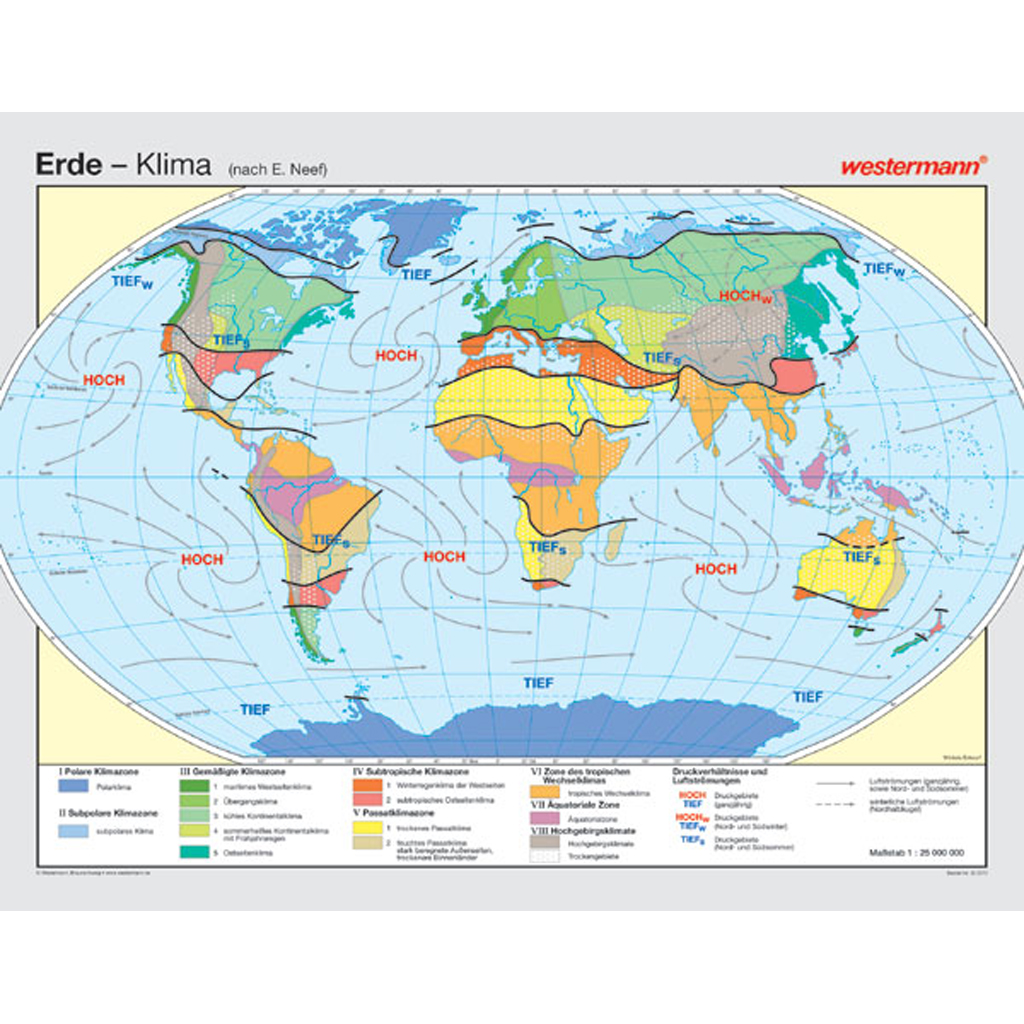 Wandkarte - Die Erde, Klima (Neef) - in verschiedenen Varianten