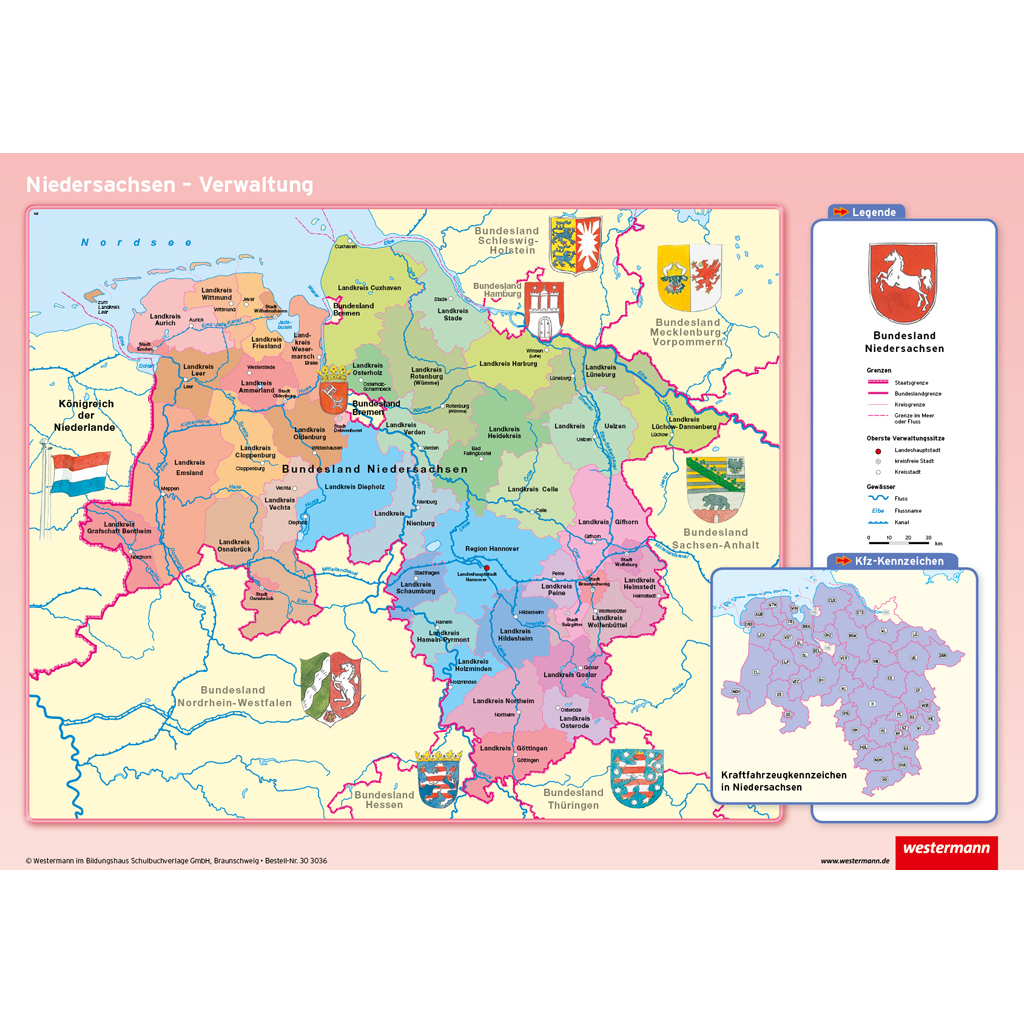 Westermann Posterkarte Niedersachsen, physisch/politisch Westermann Posterkarte Niedersachsen, physisch/politisch