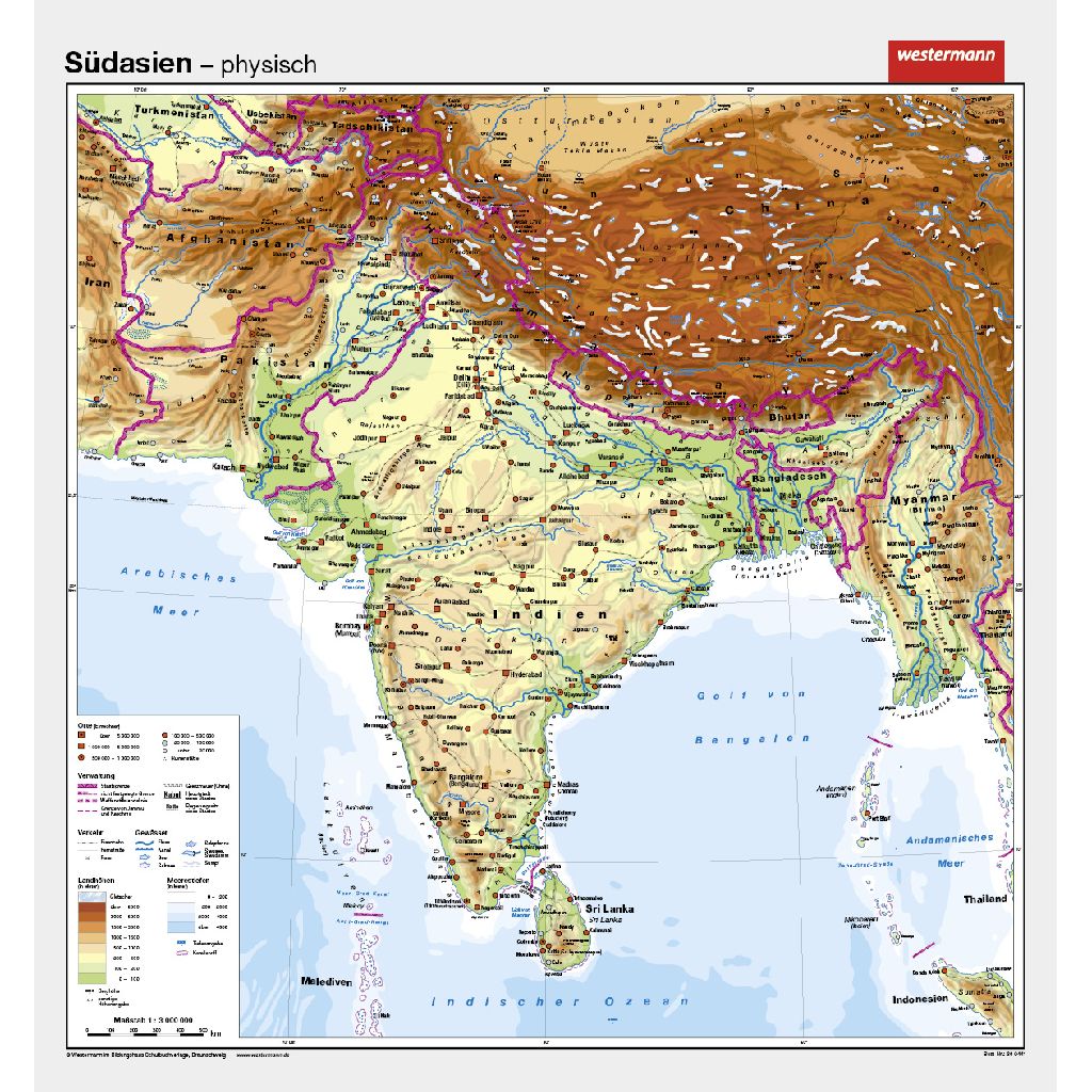 Westermann Wandkarte Südasien physisch/politisch