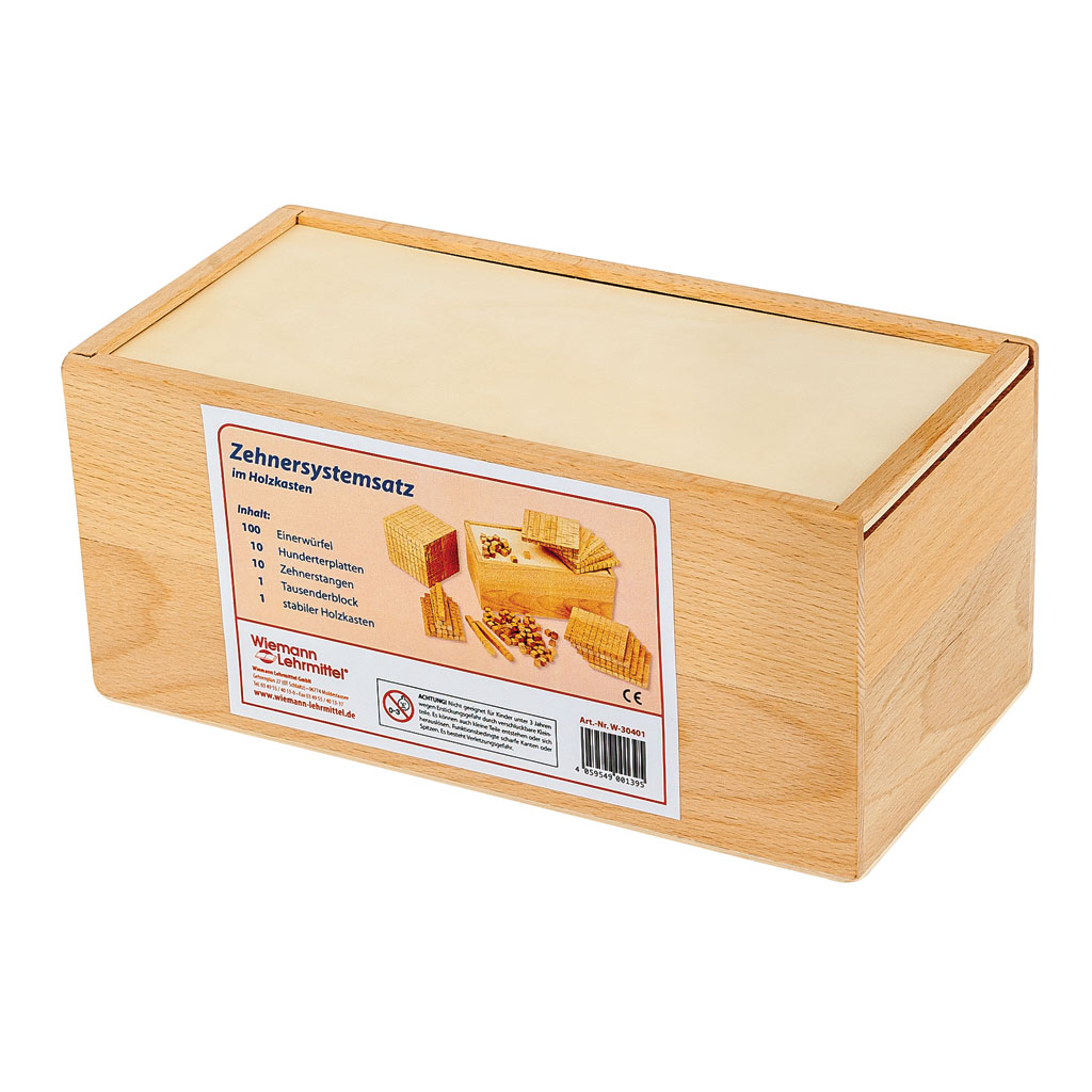 Würfelsatz-Zehnersystem im Holzkasten Würfelsatz-Zehnersystem im Holzkasten