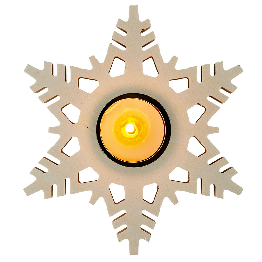 Teelichthalter Schneeflocke, aus Holz