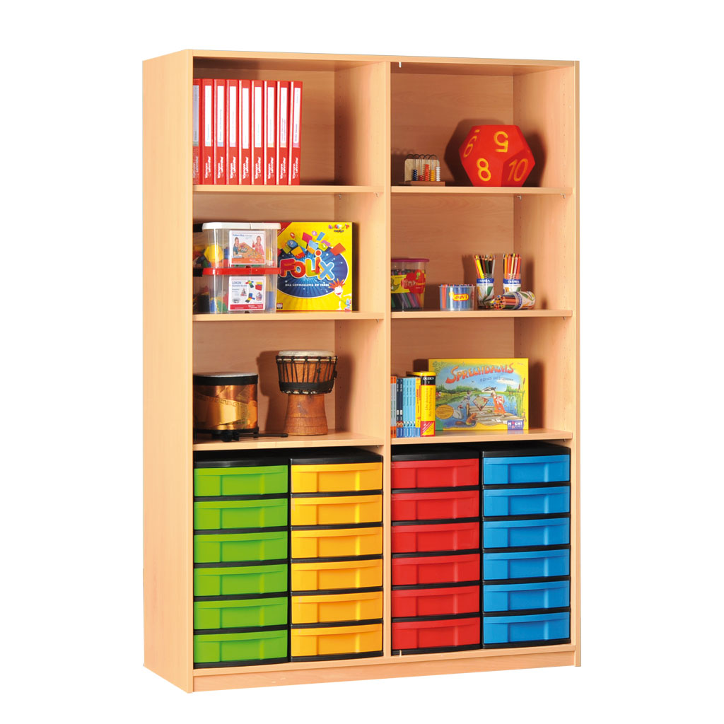 Modulus® Klassenraum-Regal mit Mittelwand, 4 Böden verstellbar Modulus® Klassenraum-Regal mit Mittelwand, 4 Böden verstellbar