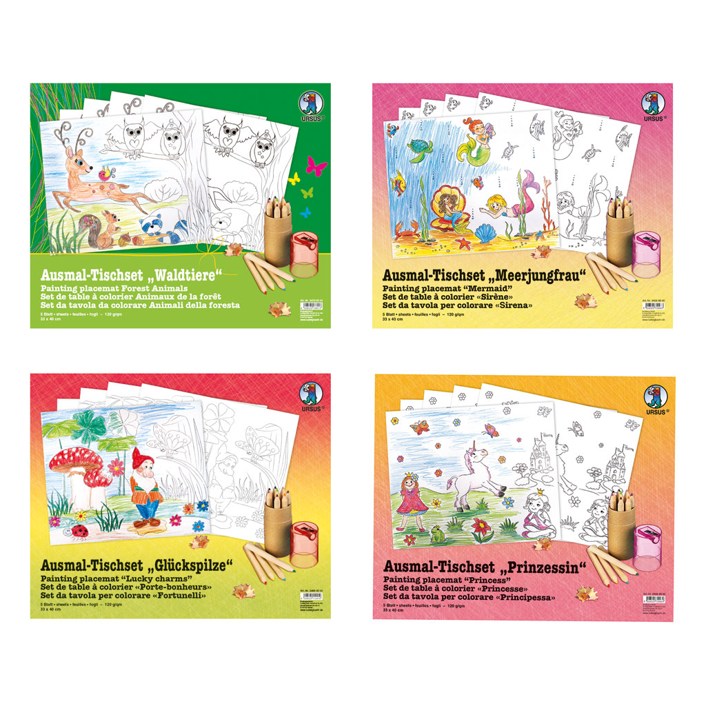 Malunterlagen/Platzsets zum Ausmalen, 5 Blatt