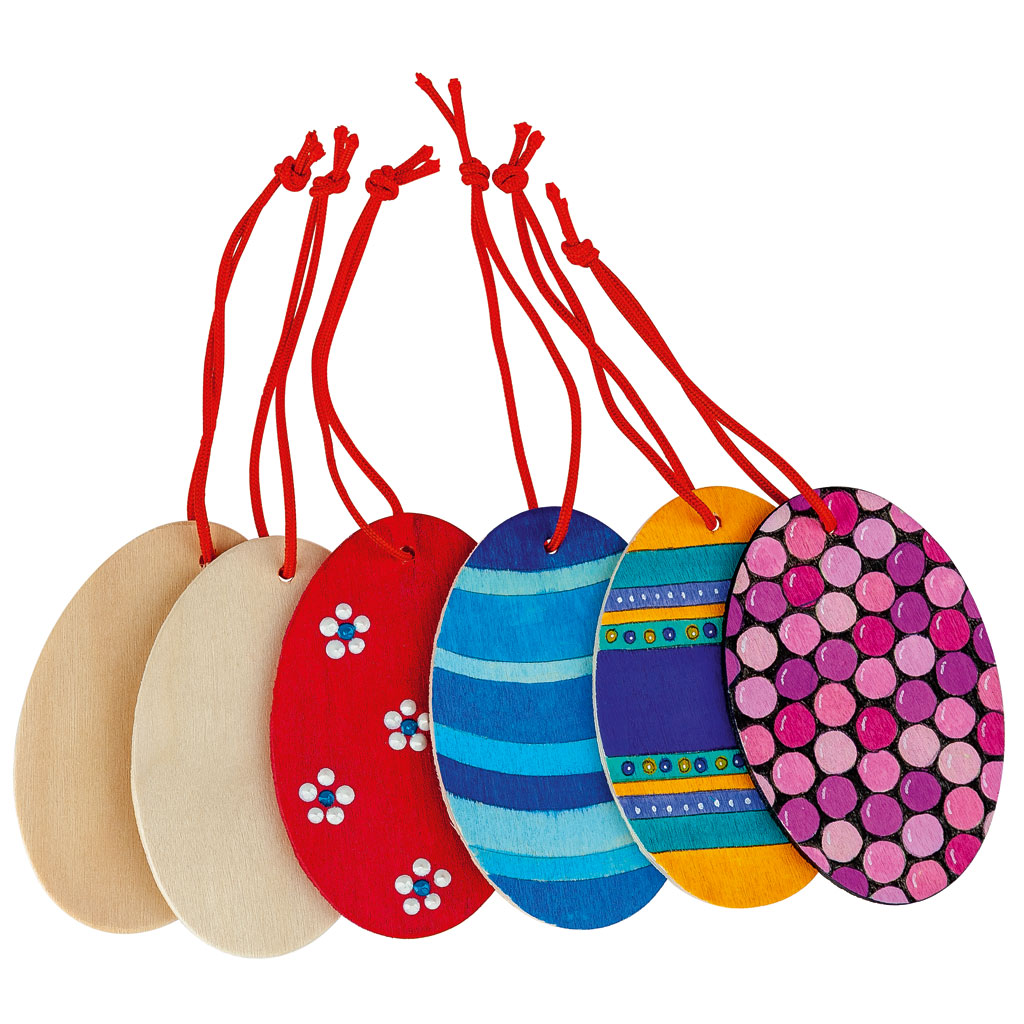 Holzanhänger Ostereier, blanko, 6 Stück