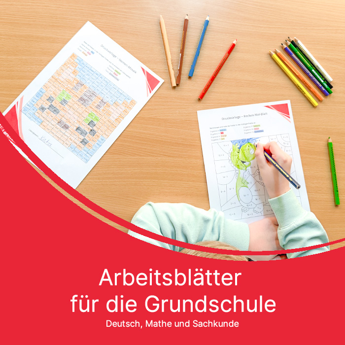 Arbeitsblätter in der Grundschule Kind löst Aufgaben auf Arbeitsblättern