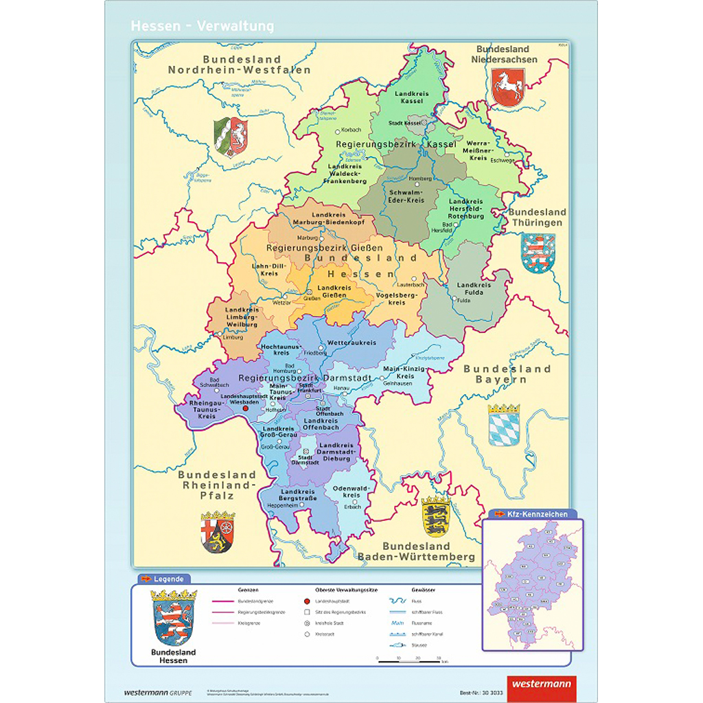 Westermann Posterkarte Hessen, physisch/politisch Westermann Posterkarte Hessen, physisch/politisch