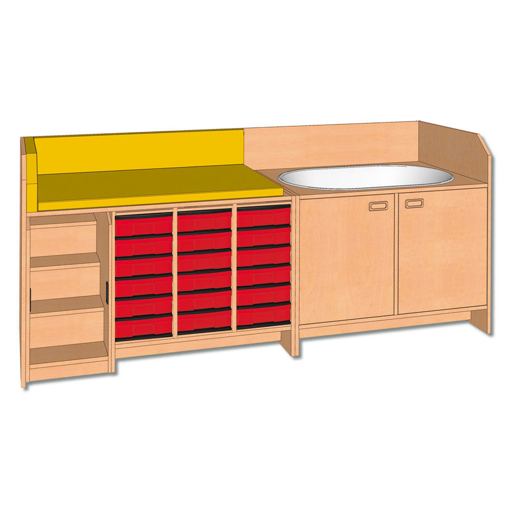 Modulus Wickelanlage mit Babybadewanne, Schranktiefe 70 cm, Treppe links