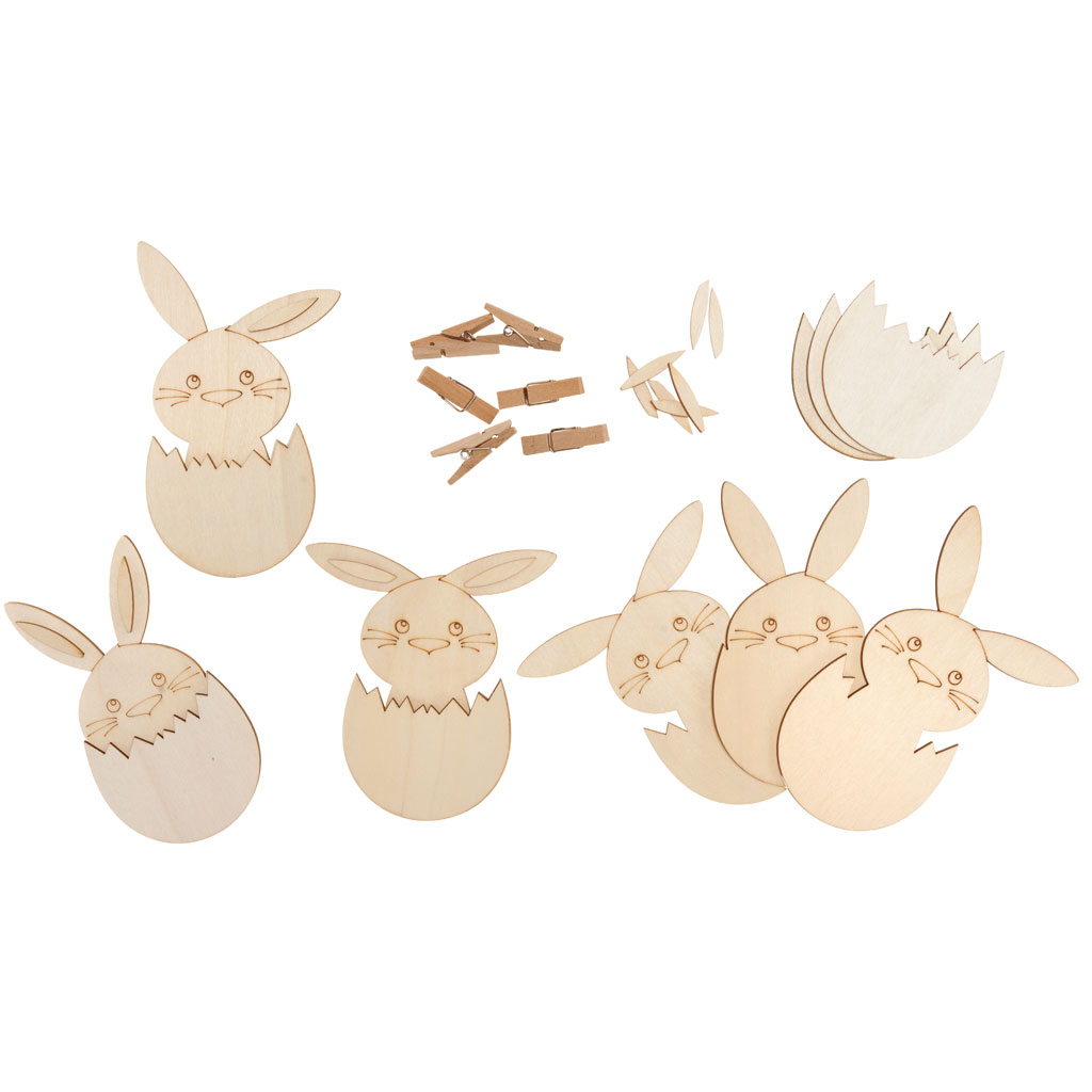 Bastelset Osterhase mit Holzklammer, 6er-Set