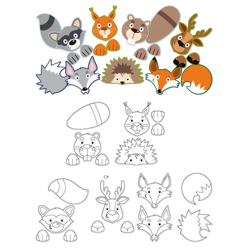 Tiermasken-Set, 19 Teile, 7 Motive