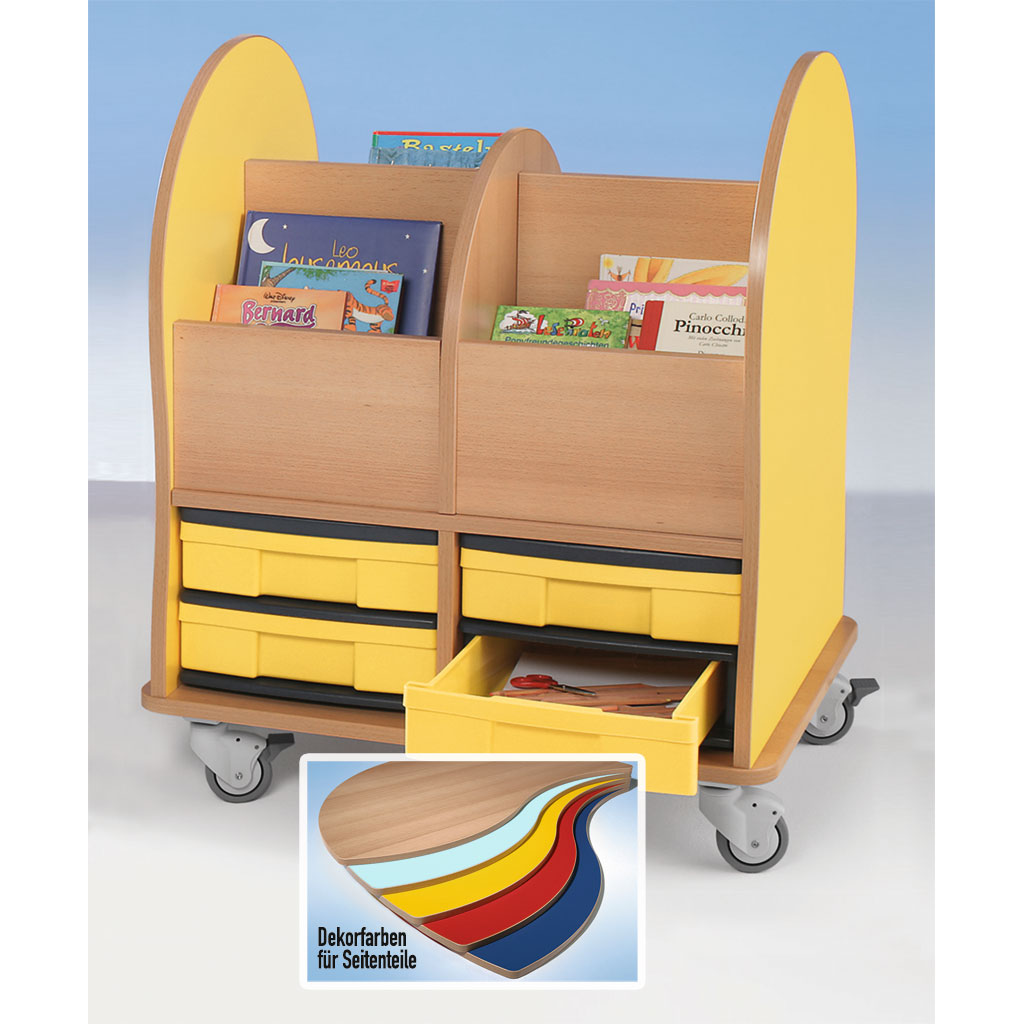Bücherwagen mit 4 Fächern, 2-reihig