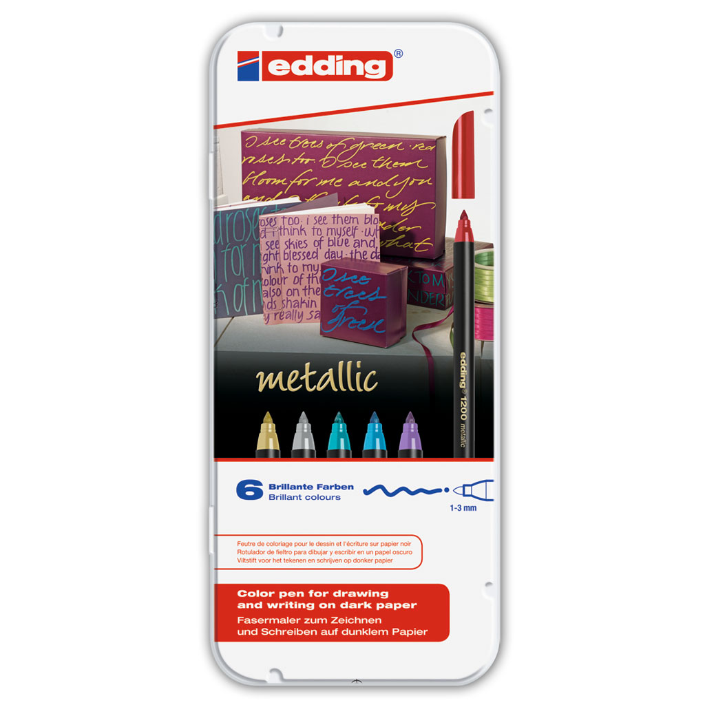 edding® 1200 Metallic Fasermaler 6er-Metallbox