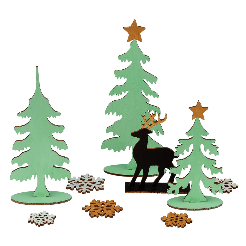 Blanko-Holzfiguren Winterwald zum Selbstgestalten, 13-teilig