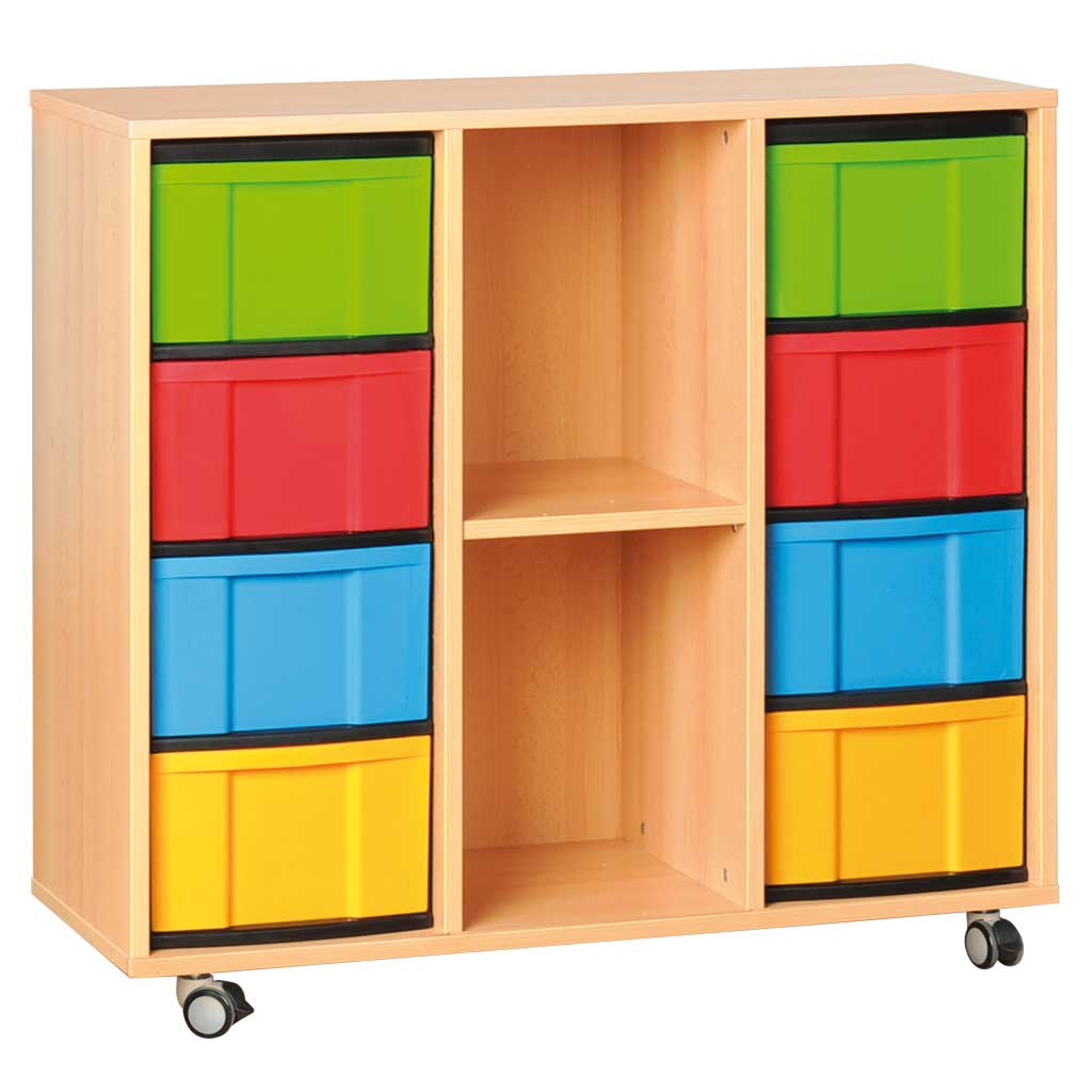 Modulus® Regalschrank, 3-reihig, mit 2 Schubladenreihen, fahrbar