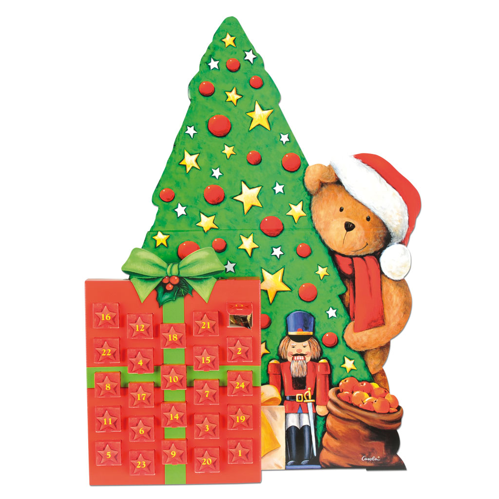 Adventskalender Tannenbaum, Geschenk & Bär, zum Befüllen