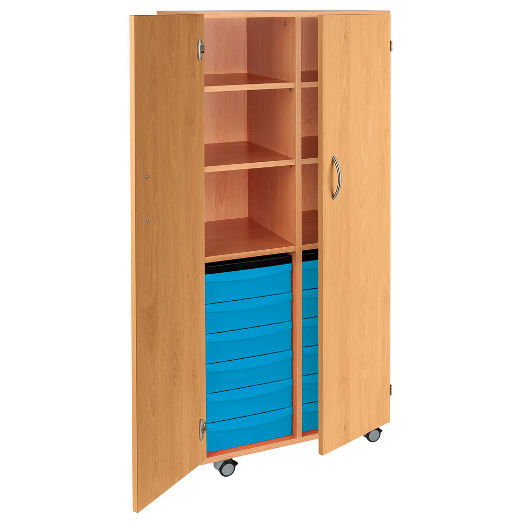 Modulus® Hohes Klassenzimmer-Regal mit Türen, 2-reihig, fahrbar oder feststehend