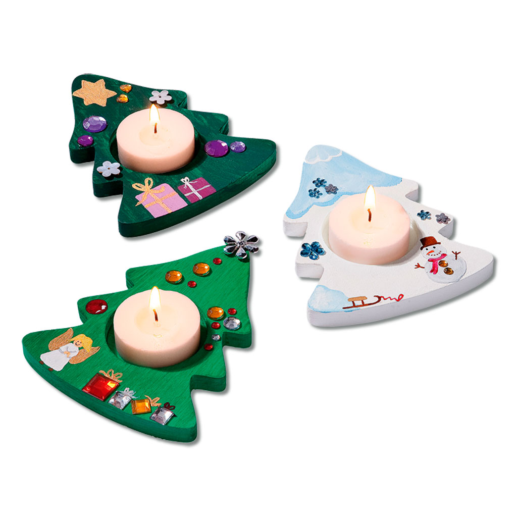 Teelichthalter Tannenbaum, blanko, 3er-Set