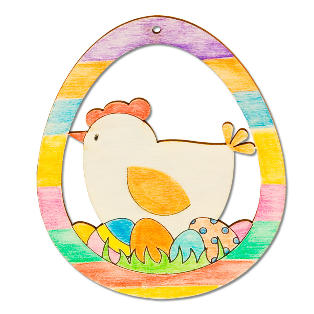 Holzanhänger Huhn Elfriede, blanko, 4 Stück