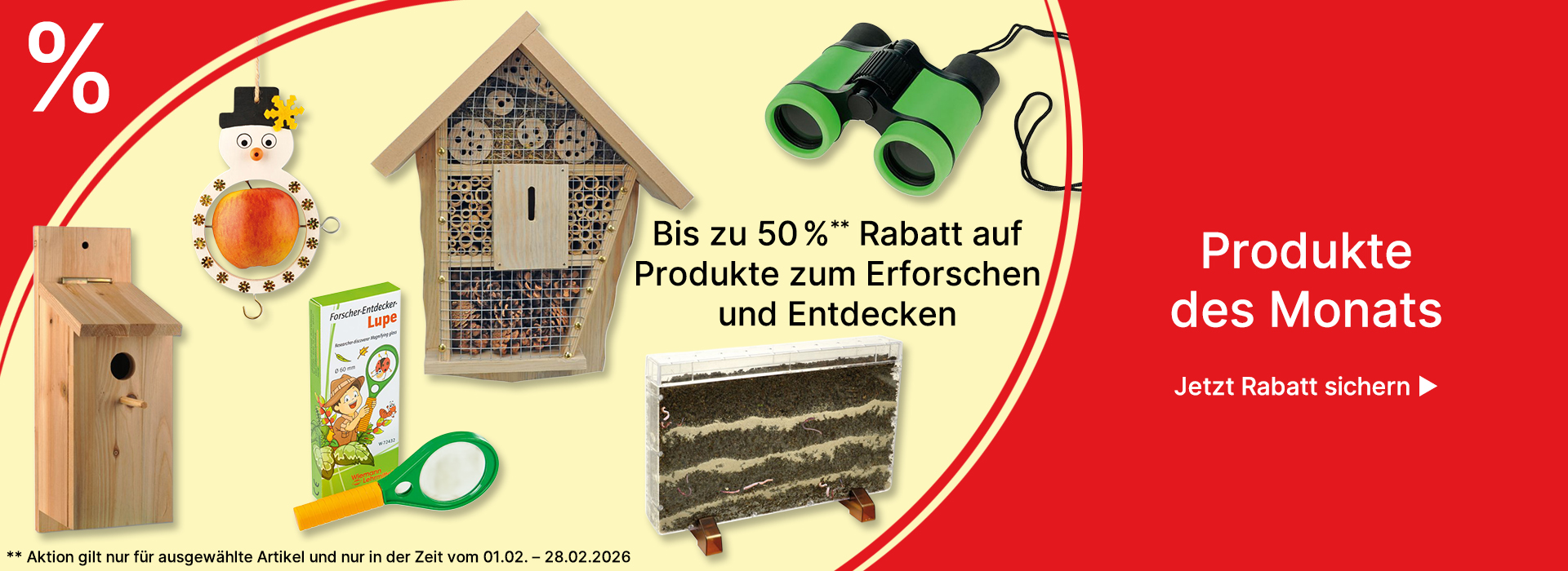 Banner für Produkte des Monats Februar 2026 Natur- und Forscherprodukte