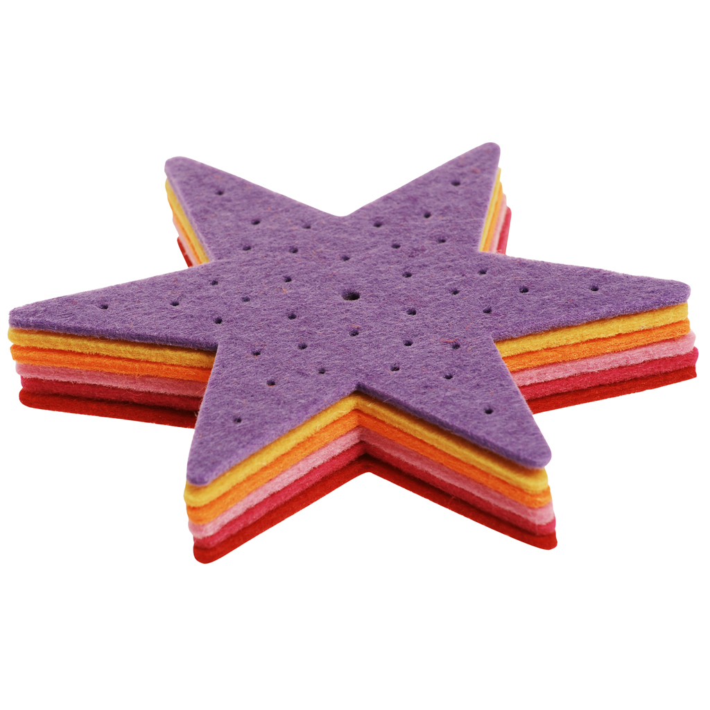 Filzanhänger Stickstern, 6er-Set