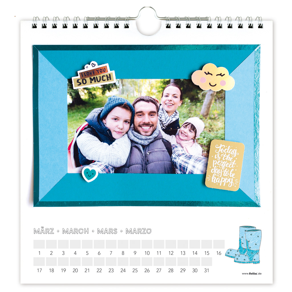 Dauerkalender im Quadrat-Format, Weiß