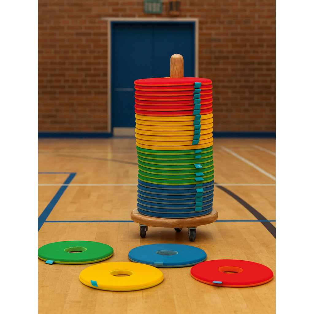 Kissenwagen mit bunten Sitzkissen, Rund