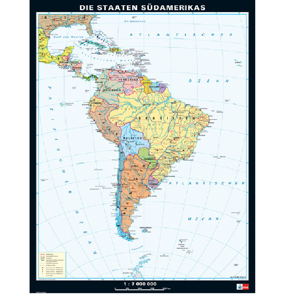 Klett Wandkarte Südamerika physisch/politisch