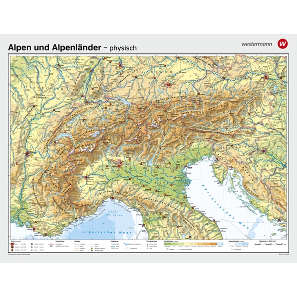 Westermann Wandkarte Alpen und Alpenländer physisch/politisch
