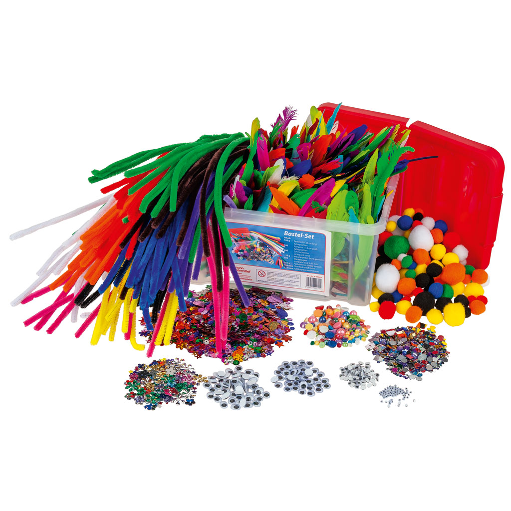 Bastelset, Pompons, Perlen, Filzteile und Chenille-Draht-Bild Auf diesem Bild ist das Produkt mit der Art.Nr.: W-90684 zu sehen