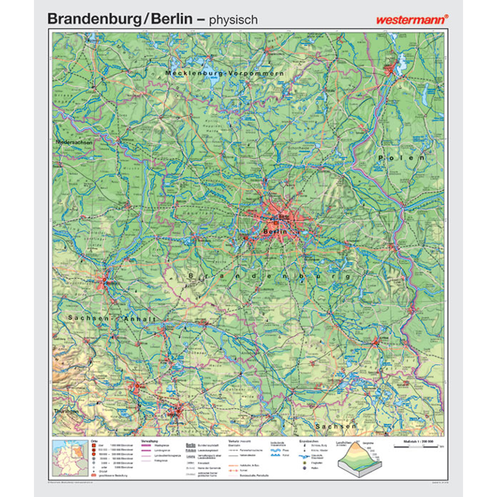 Westermann Wandkarte Brandenburg und Berlin physisch/politisch