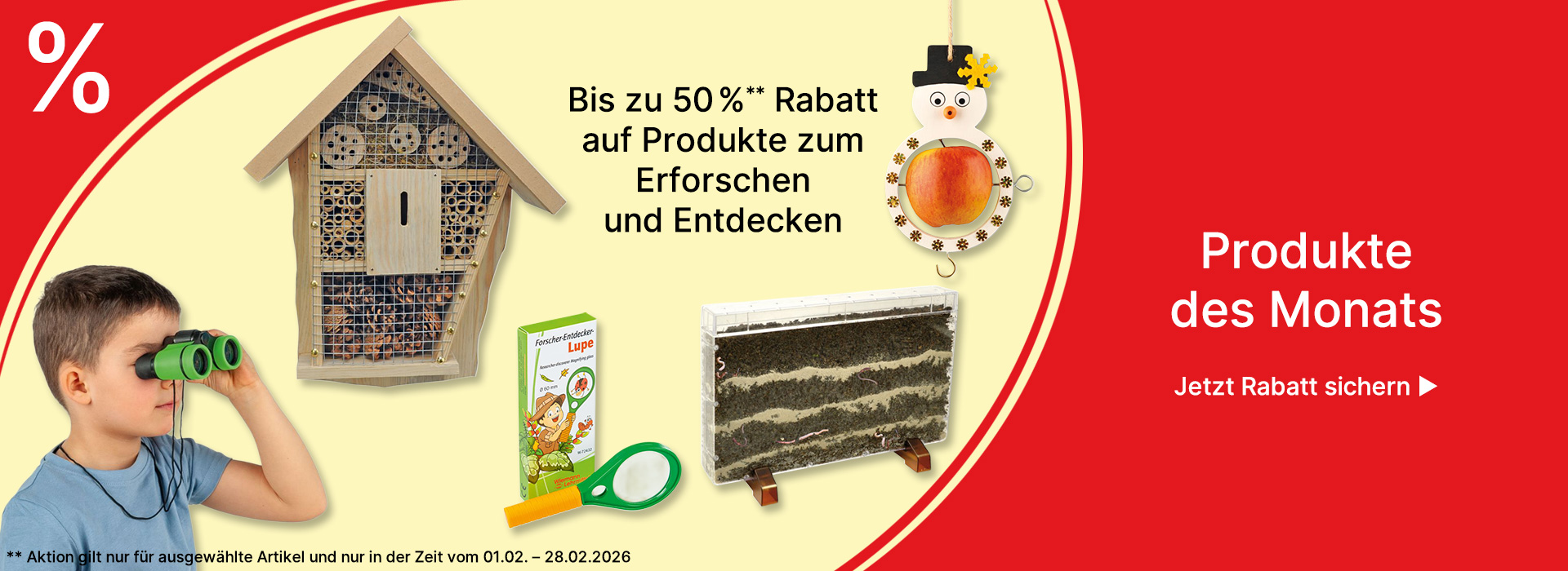 Banner für Produkte des Monats Februar 2026 Natur- und Forscherprodukte