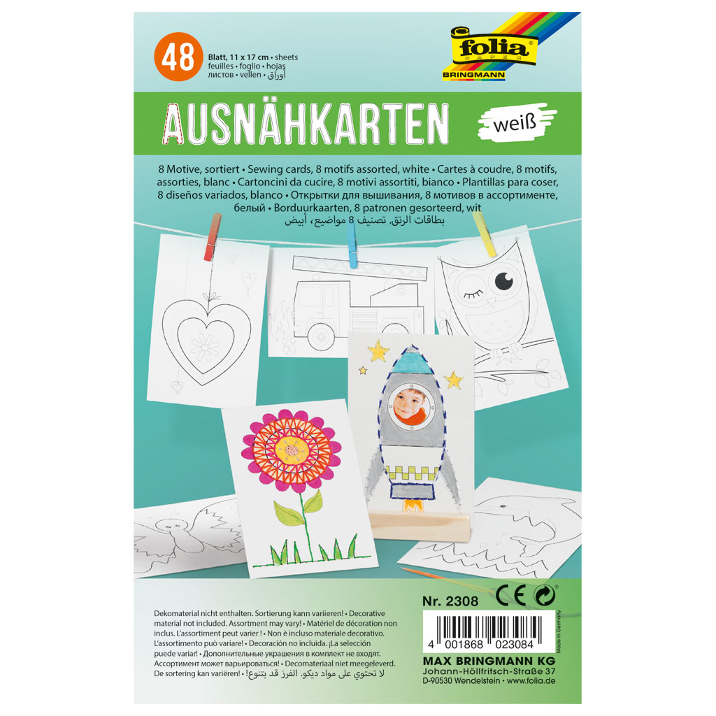 Folia® Ausnähkarten, 48 Stück mit 8 Motiven, Weiß, 300 g/m²-Bild Auf diesem Bild ist das Produkt mit der Art.Nr.: W-91127 zu sehen