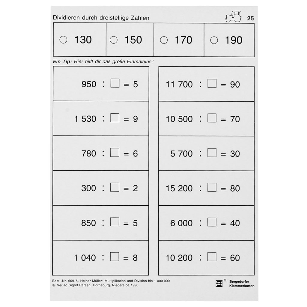Bergedorfer® Klammerkarten Multiplikation und Division bis 1.000.000 und darüber Bergedorfer® Klammerkarten Multiplikation und Division bis 1.000.000 und darüber