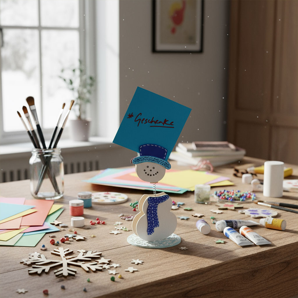 Blanko-Zettelhalter Schneemann, aus Holz