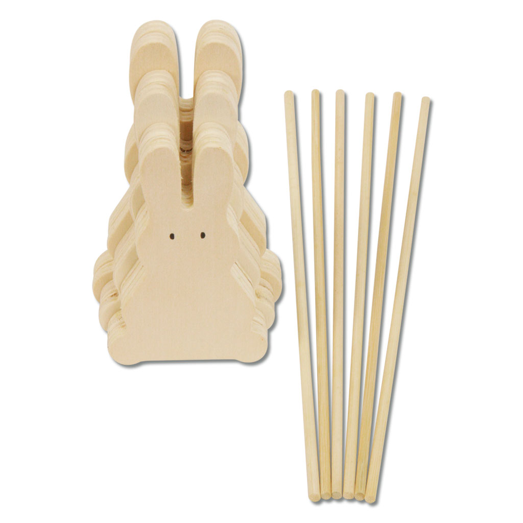 Holzstecker Häschen, blanko, 6 Stück in 3 Größen
