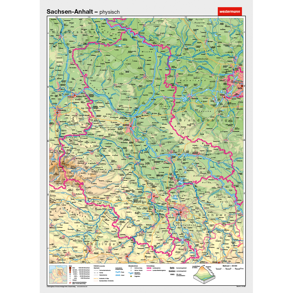 Westermann Wandkarte Sachsen-Anhalt physisch/politisch